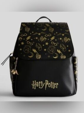 New Primark Black & Gold Harry Potter Themed Backpack & Coin bag set